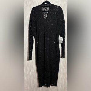 MARINA Black Lace Long Sleeve Dress